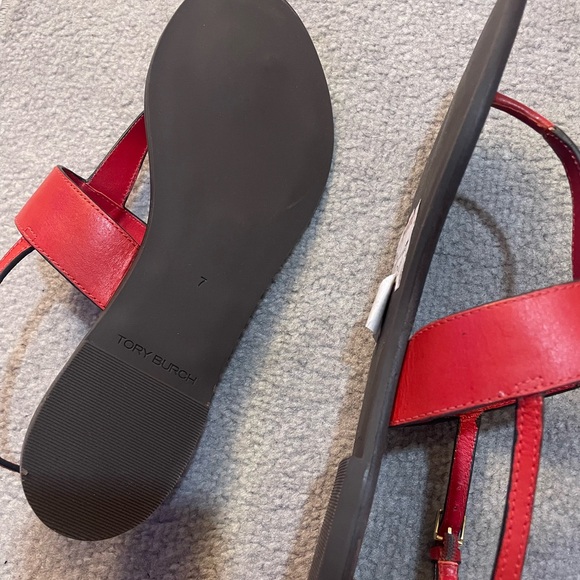 Tory Burch Red T-Strap Flat Sandal - Picture 2 of 2